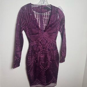 Lavish Alice Deep Purple holiday lace bodycon Long Sleeve Dress Glam